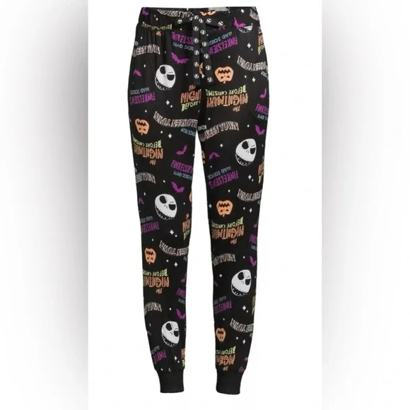 NWT Nightmare Before Christmas Allover Print Black Jogger Sleep Lounge Pants - Picture 5 of 7